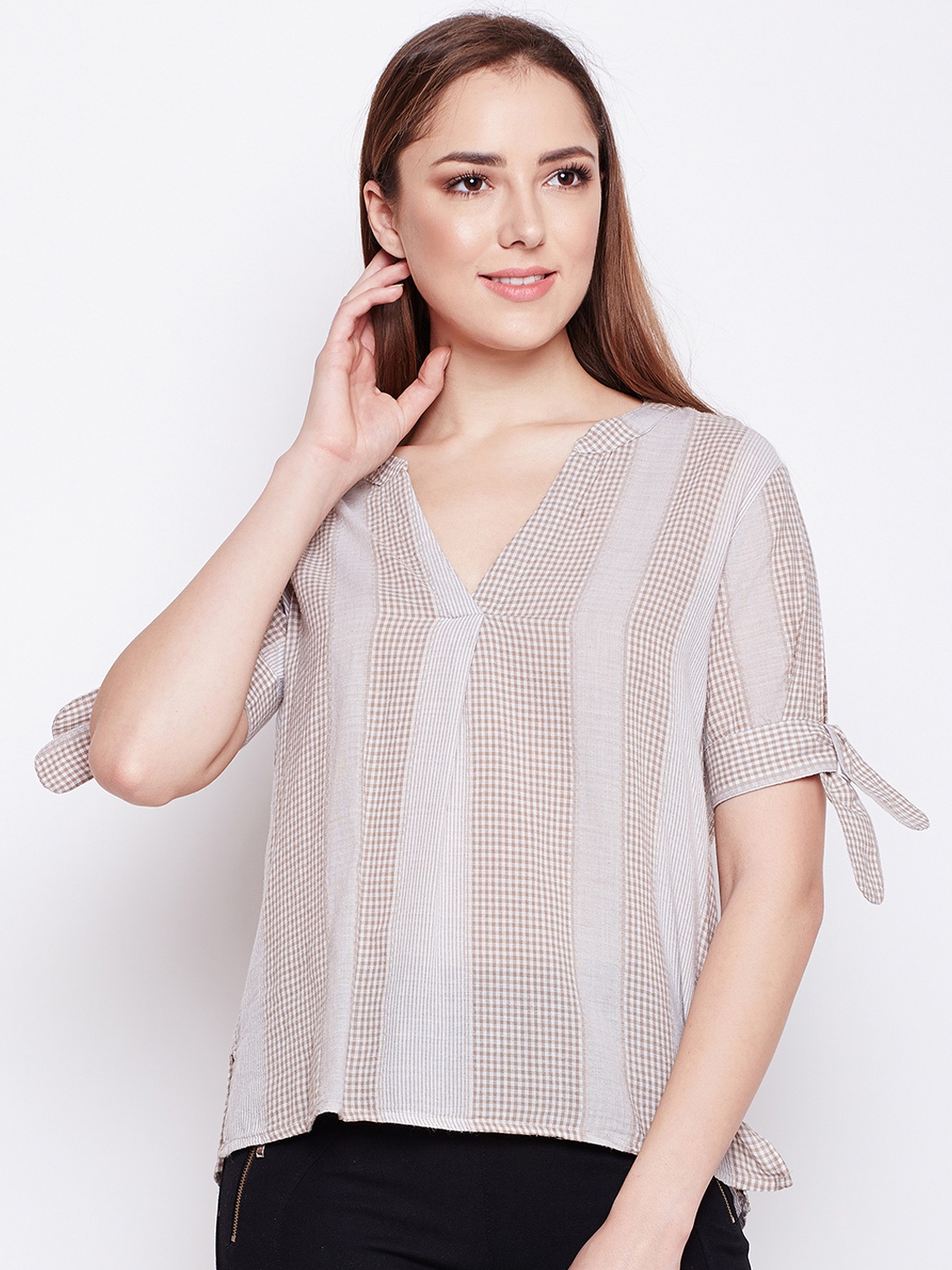 

Oxolloxo Women Grey Checked A-Line Top