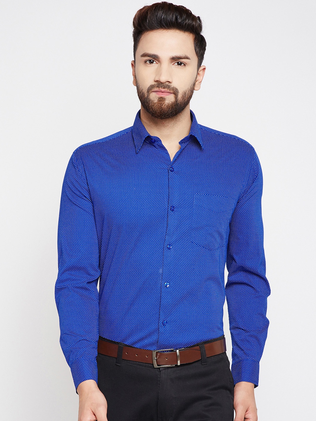English Navy Men Blue & White Slim Fit Printed Formal Shirt