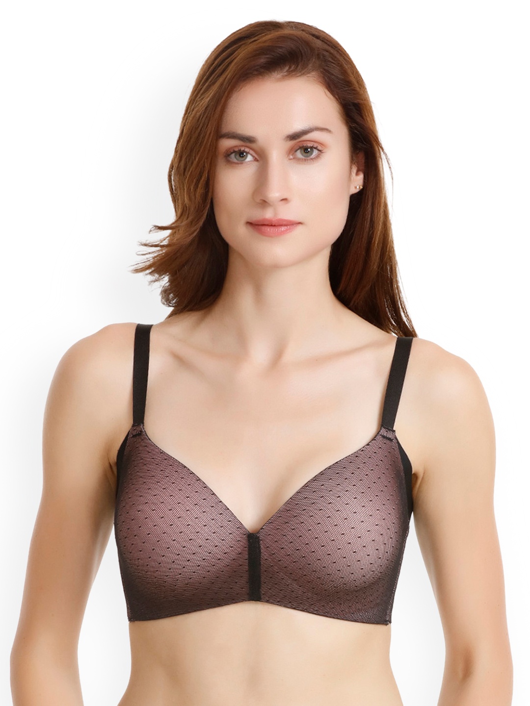 

Zivame Black Self Design Non-Wired Lightly Padded T-shirt Bra PY1030FASHBLACK