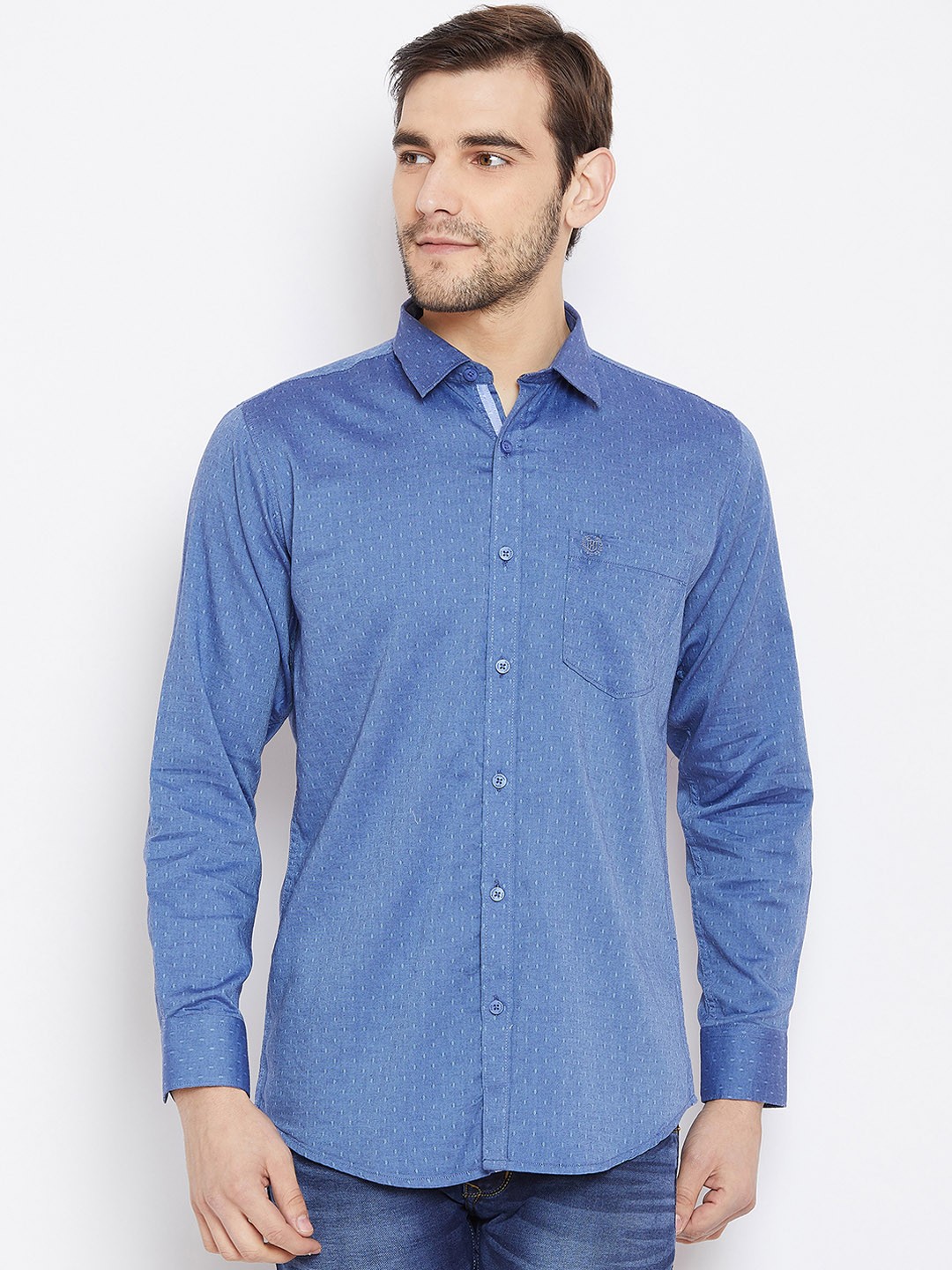 

Duke Men Blue Regular Fit Self Design Casual Shirt