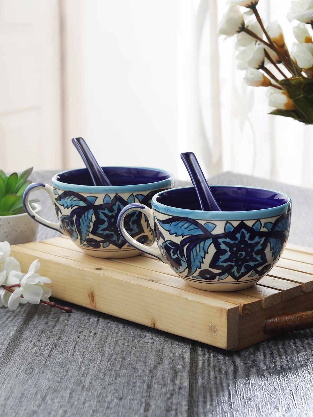 

MIAH Decor Blue & Beige 2-Pieces Printed Ceramic Bowls Set