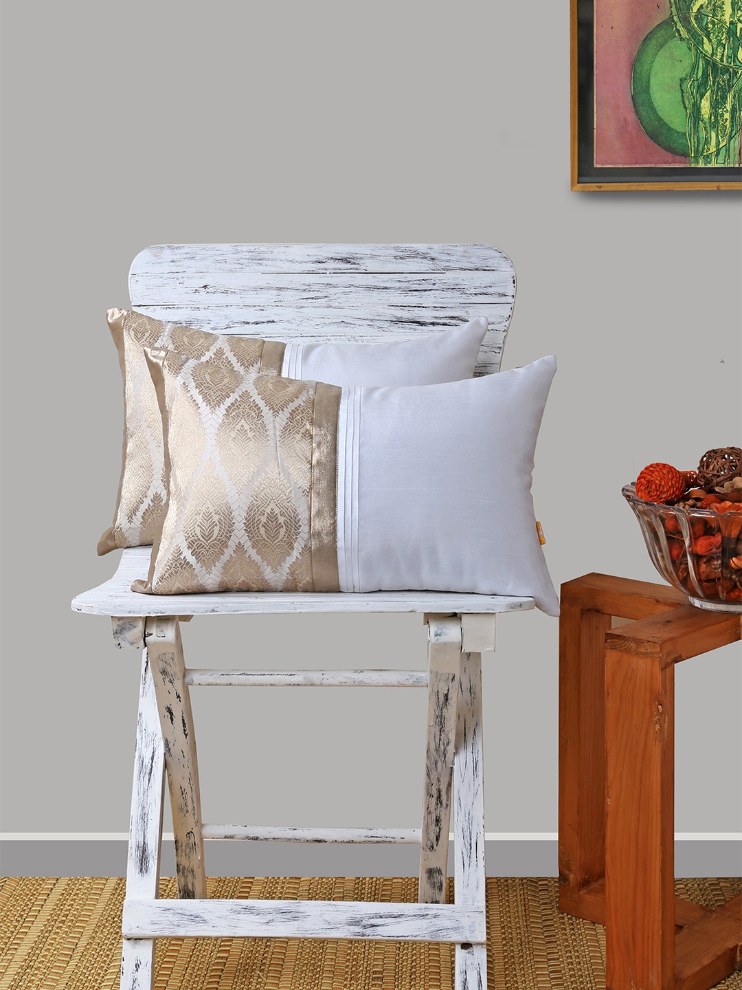 ANS Off-White Set of 2 Ethnic Motifs Rectangle Cushion Covers