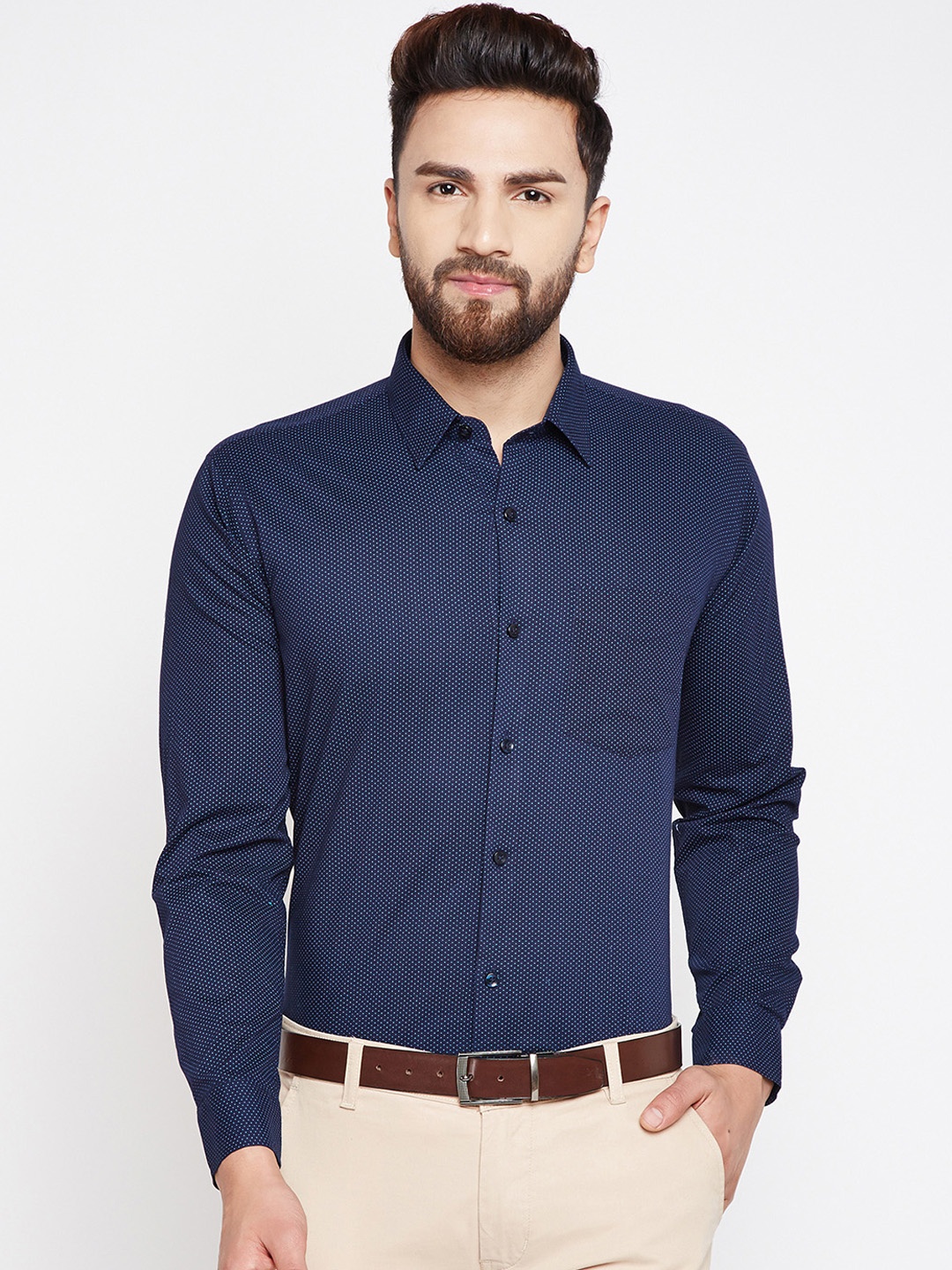

English Navy Men Navy Blue & Blue Slim Fit Printed Formal Shirt