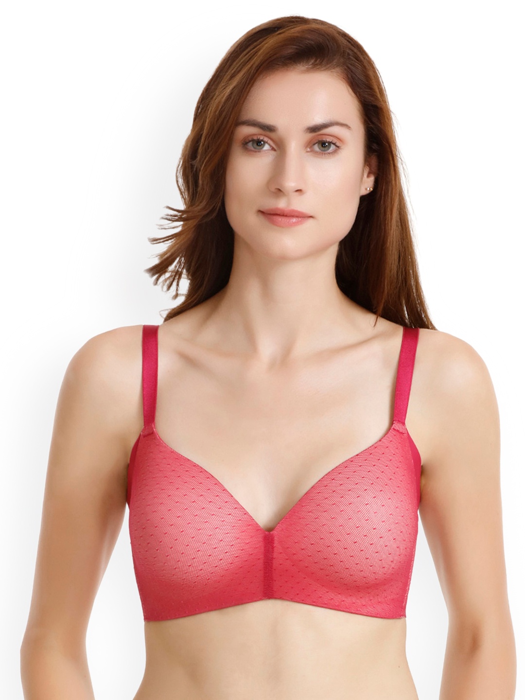 

Zivame Red Printed Non-Wired Lightly Padded T-shirt Bra PY1030FASH00RED