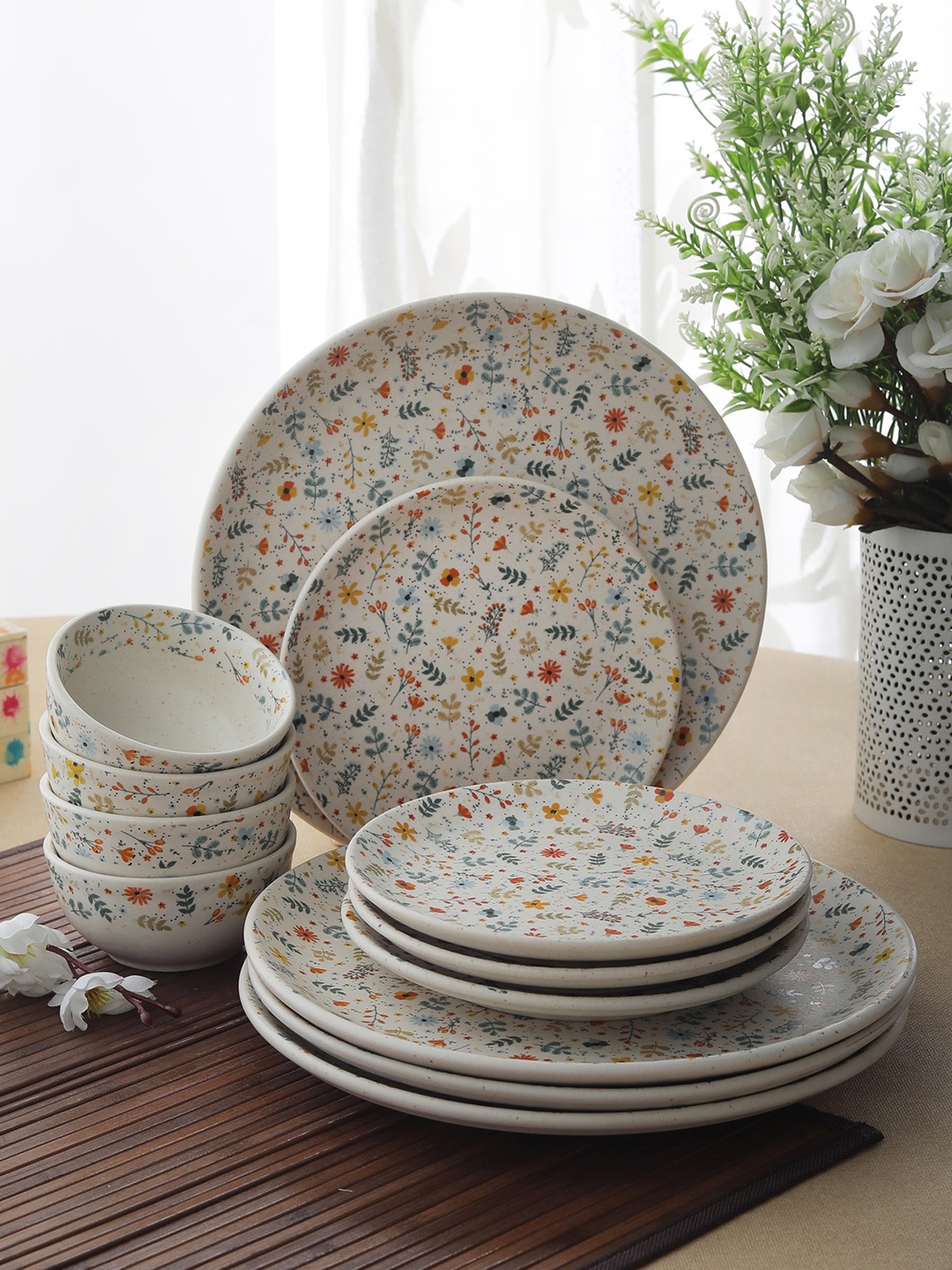 

MIAH Decor Multicoloured Set Of 12 Printed Ceramic Dinner set, Multi