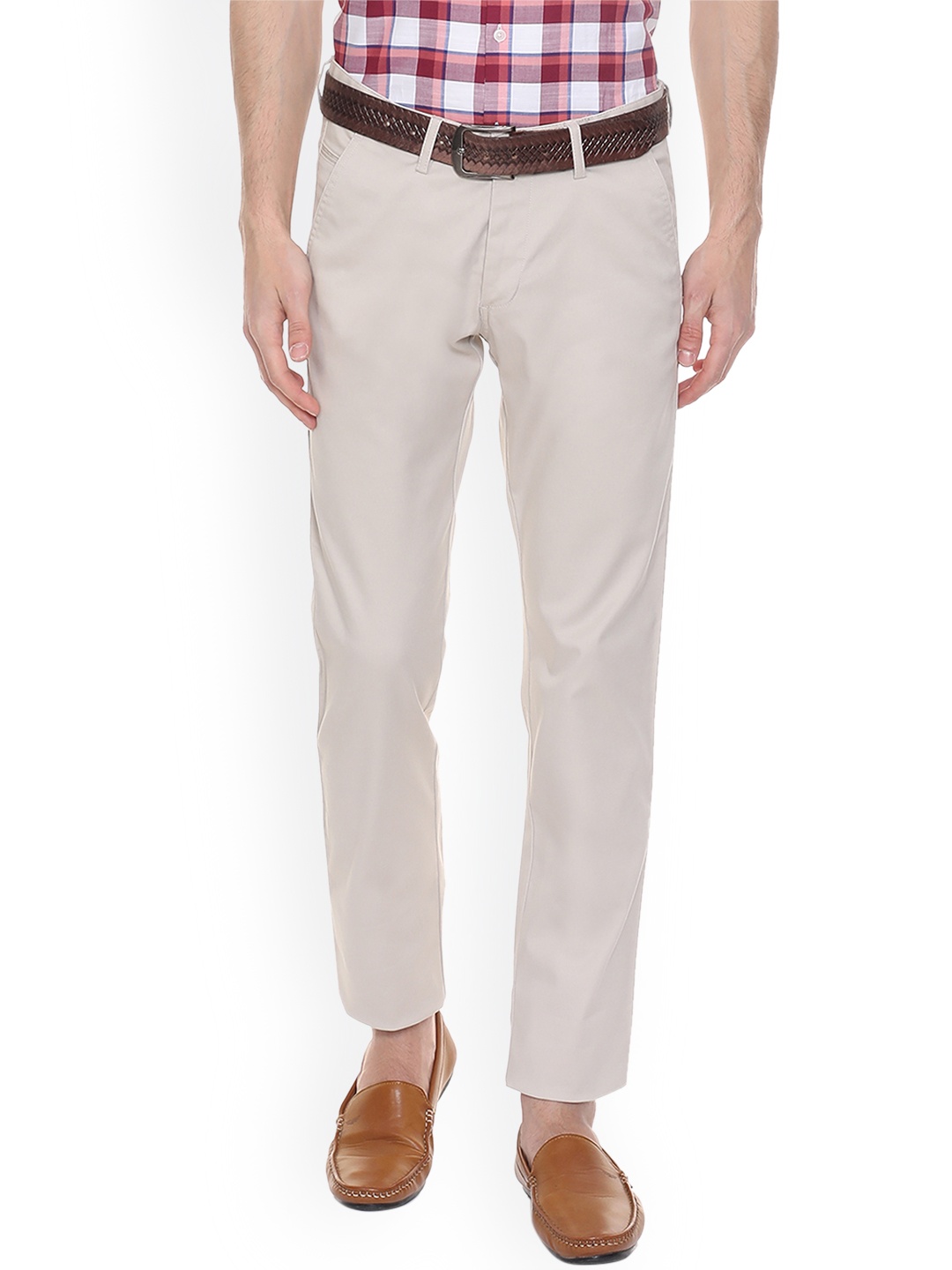 Allen Solly Men Off-White Slim Fit Solid Regular Trousers