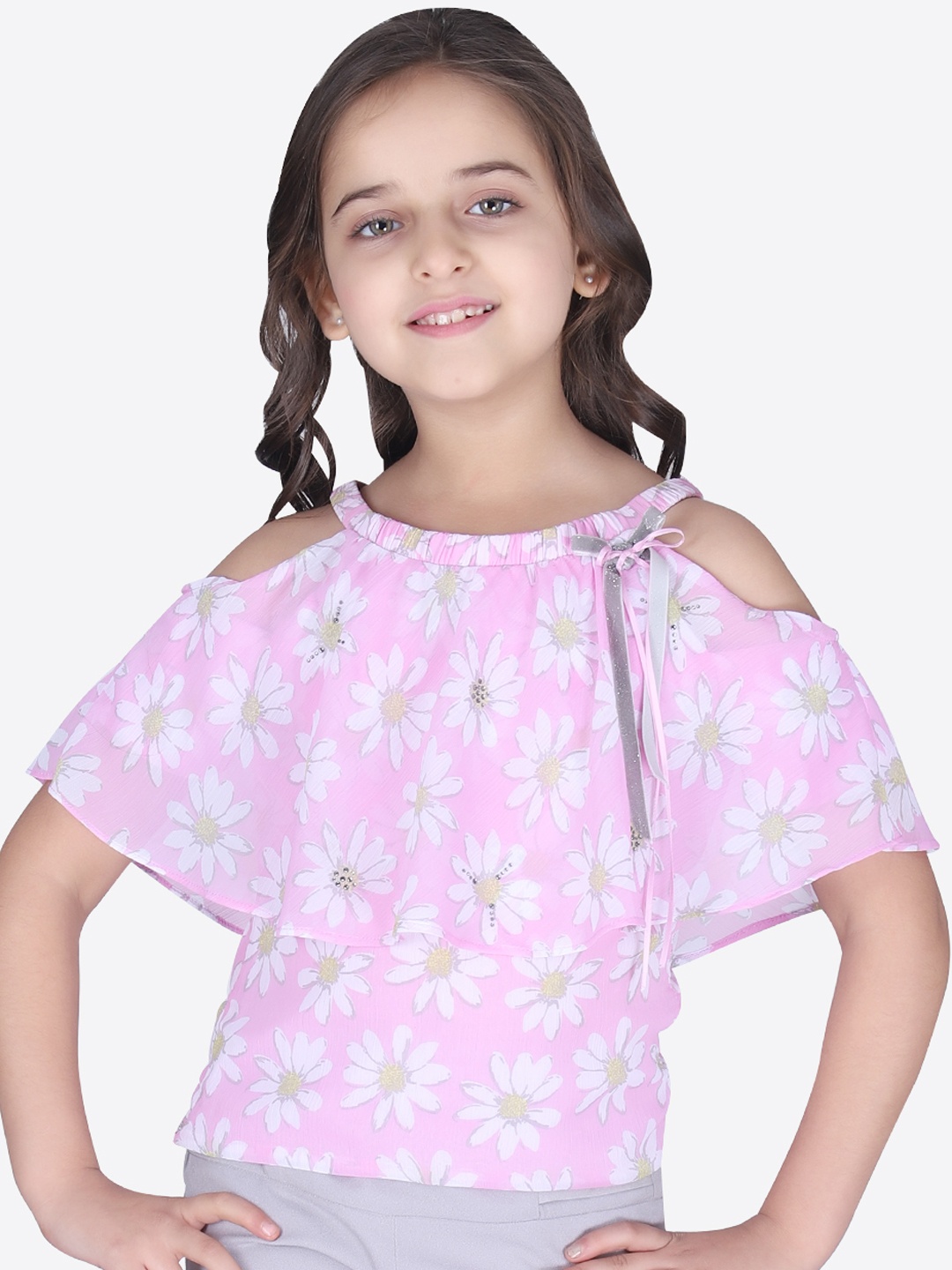 CUTECUMBER Girls Pink Printed Cape Top