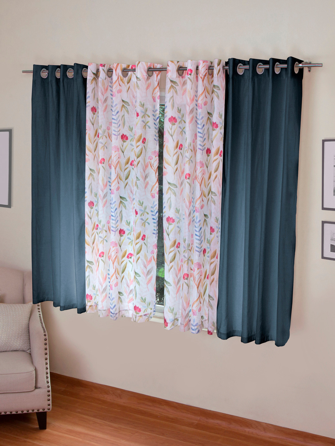 

ROSARA HOME Set of 4 Window Curtains, Multi