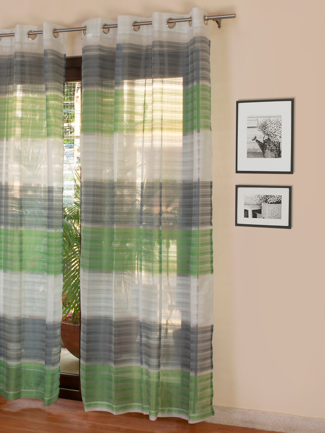 

ROSARA HOME Sophie Green & White Striped Single Door Curtain