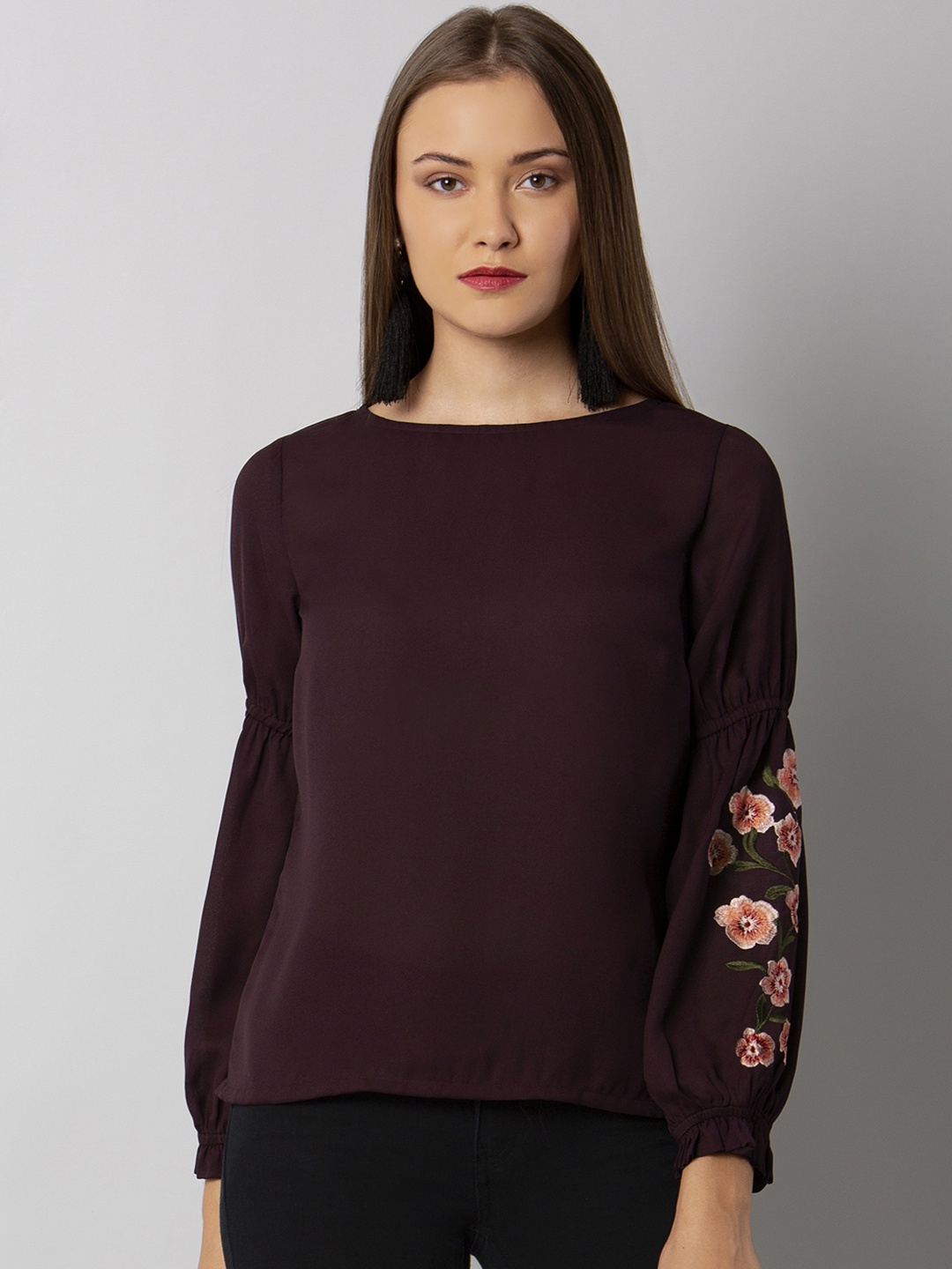 

FabAlley Women Maroon Solid Top