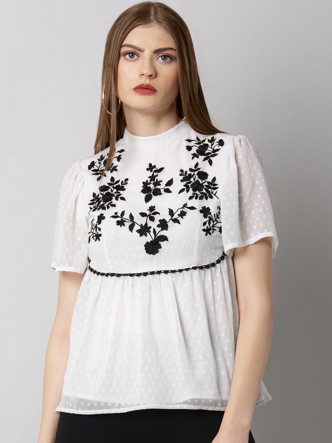 

FabAlley Women White Self Design Peplum Top