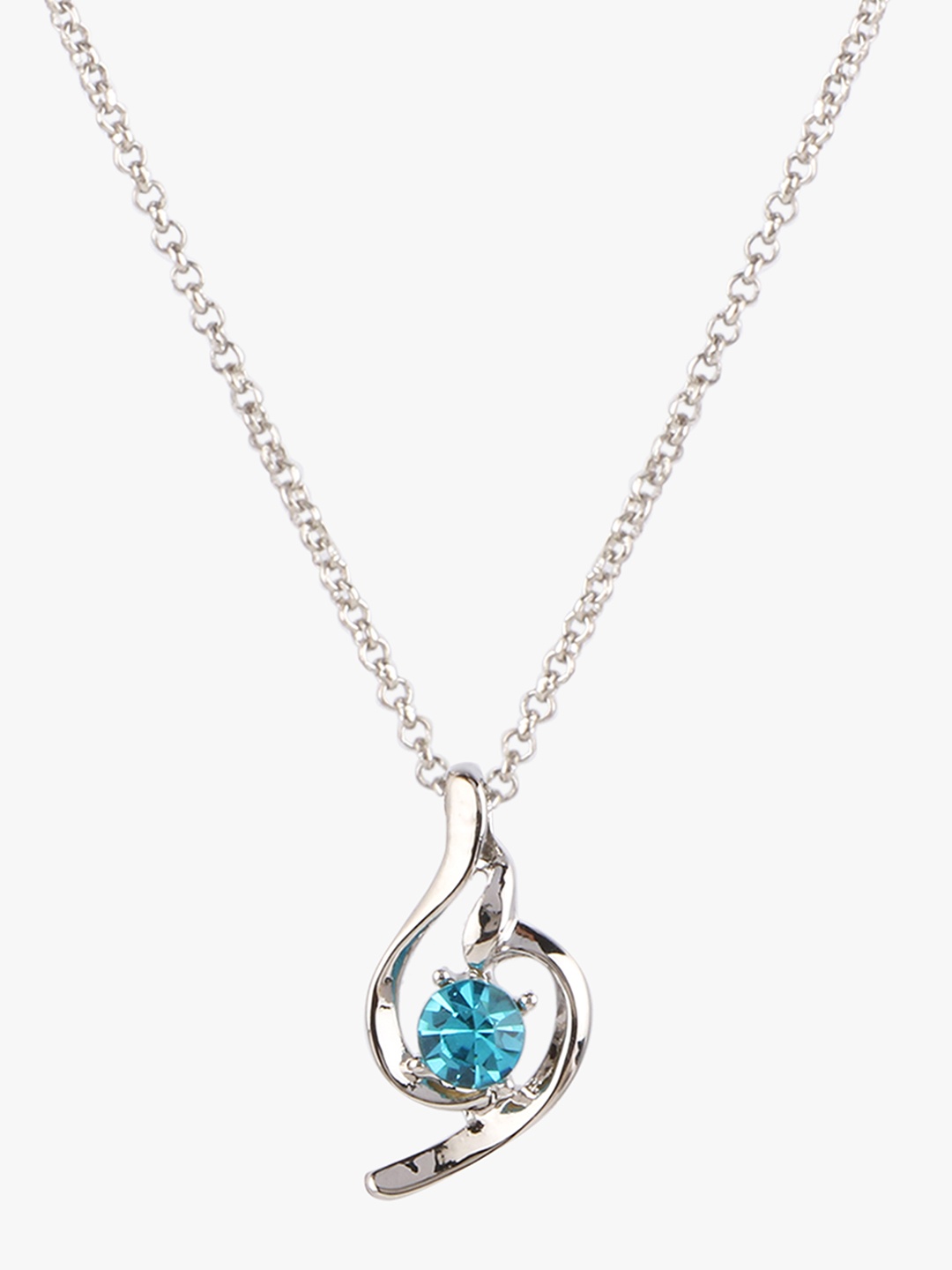 

Peora Women White Gold-Plated & Blue Crystal-Studded Pendant With Chain, Silver