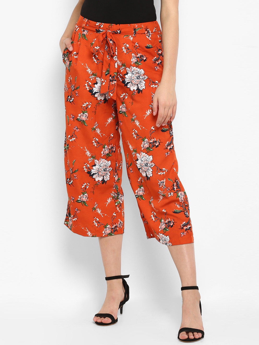 

PURYS Women Rust Smart Loose Fit Printed Culottes
