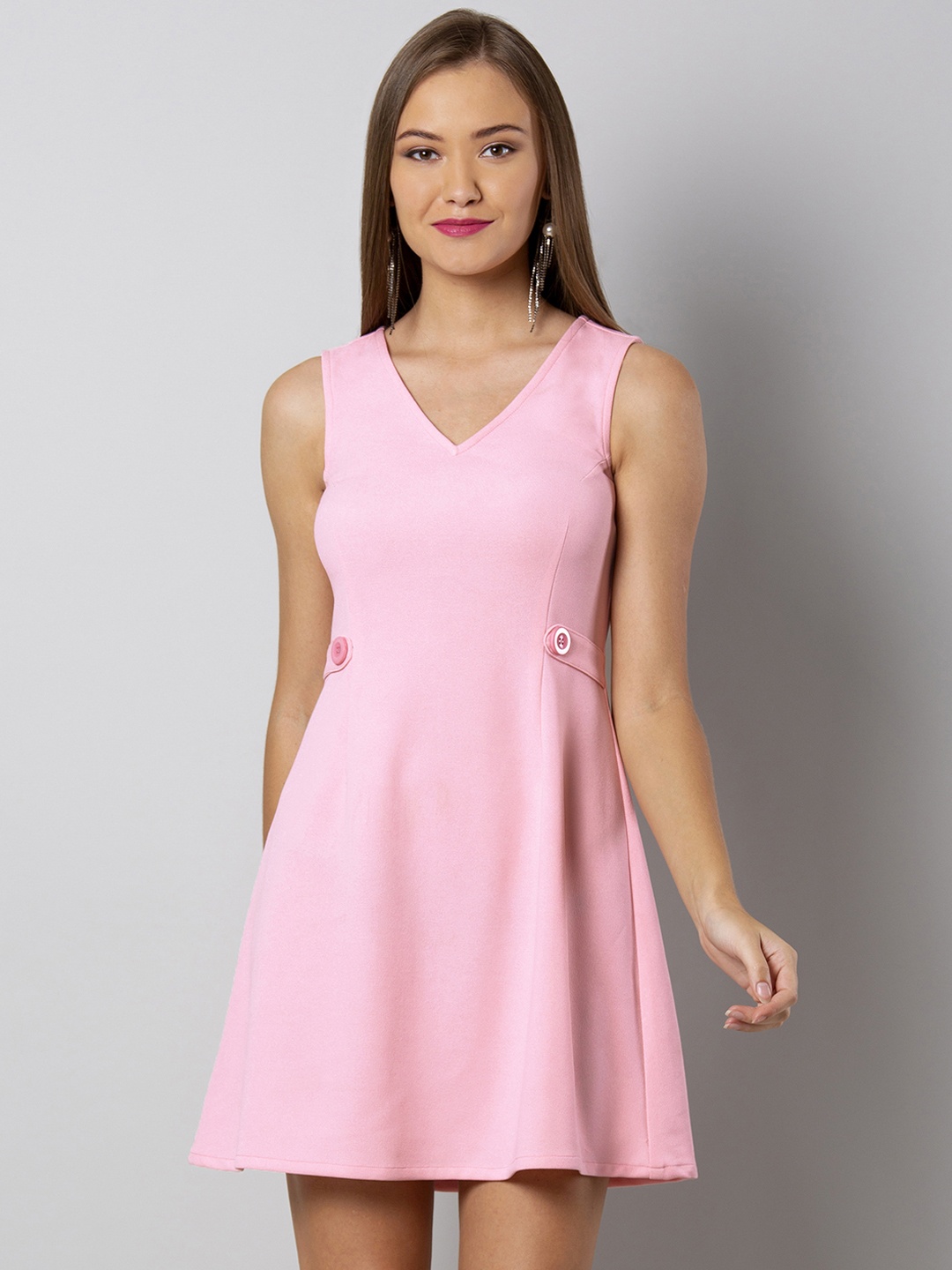

FabAlley Women Pink Solid Fit and Flare Dress