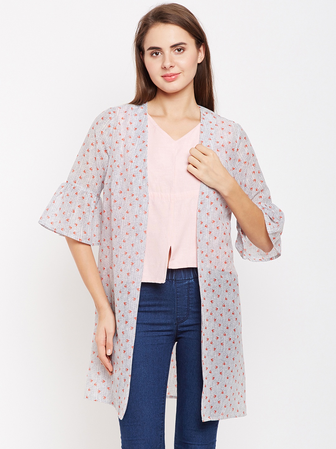 

Oxolloxo Off-White Printed Open Front Shrug