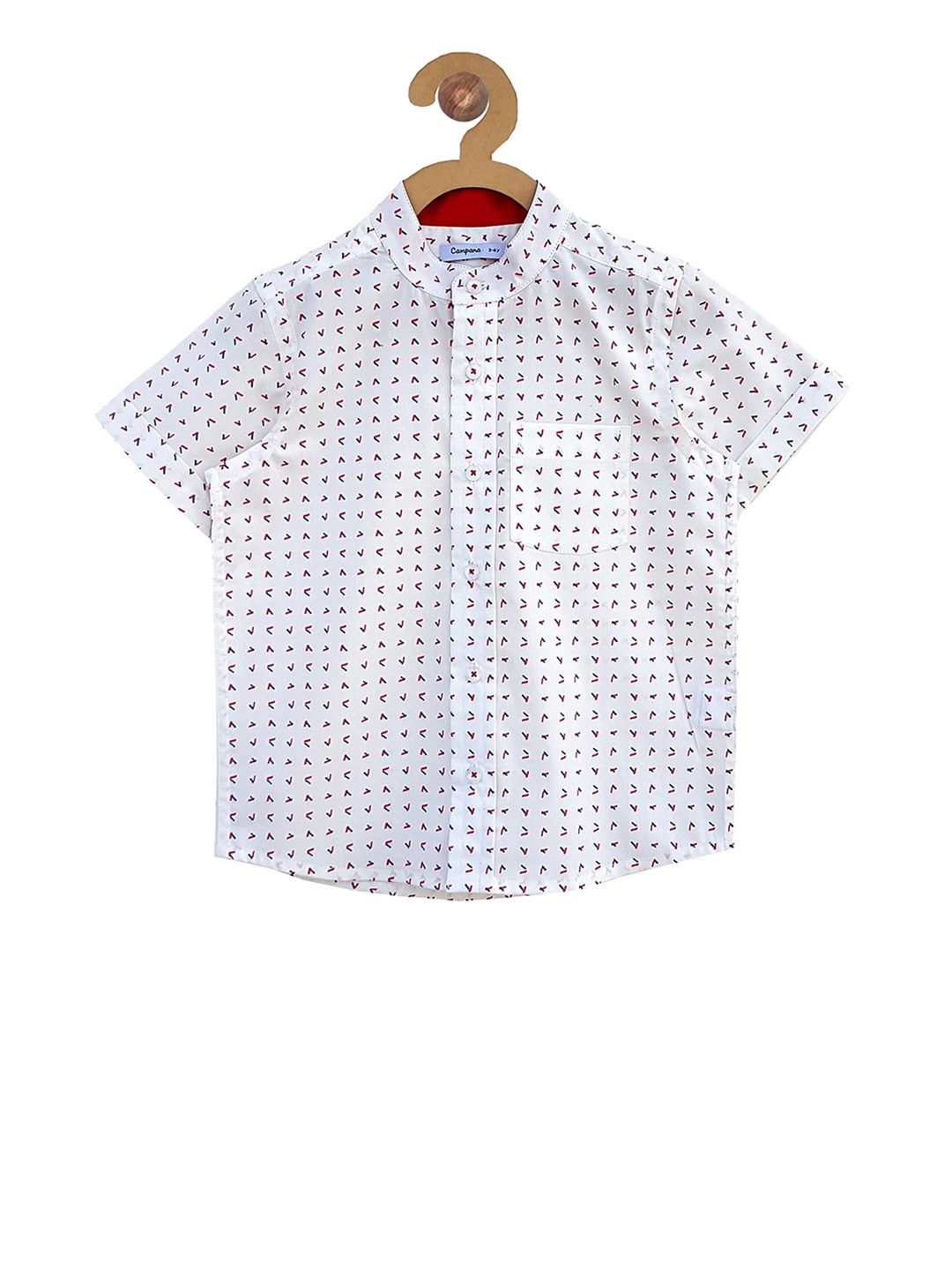 Campana Boys White & Red Regular Fit Printed Casual Shirt