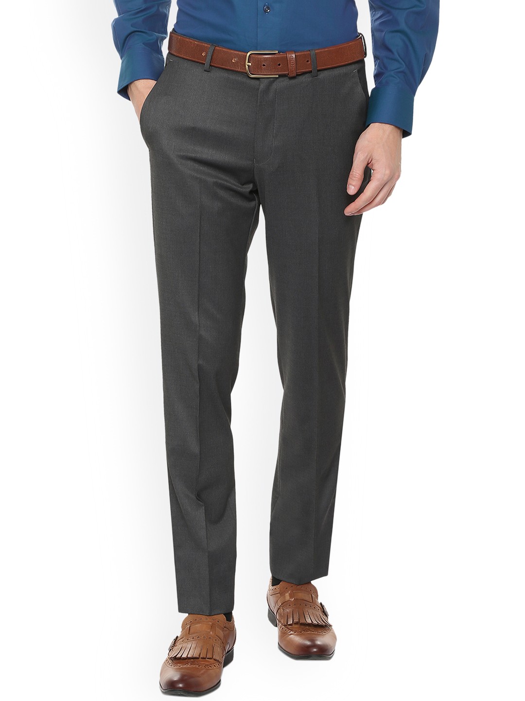 

Louis Philippe Men Grey Slim Fit Solid Formal Trousers