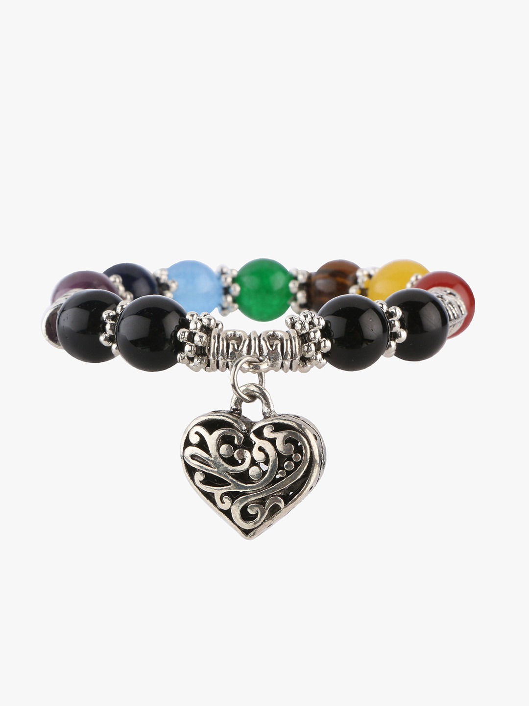 

Peora Women Multicoloured Alloy Silver-Plated Elasticated Bracelet, Multi