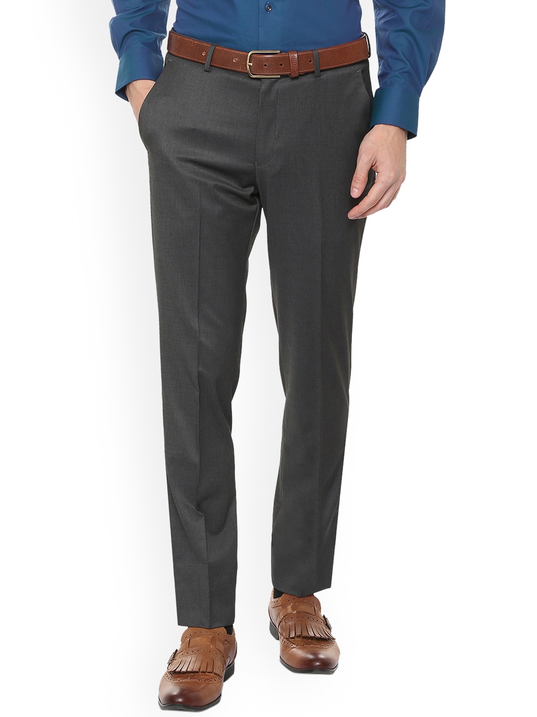 

Louis Philippe Permapress Men Grey Slim Fit Solid Formal Trousers