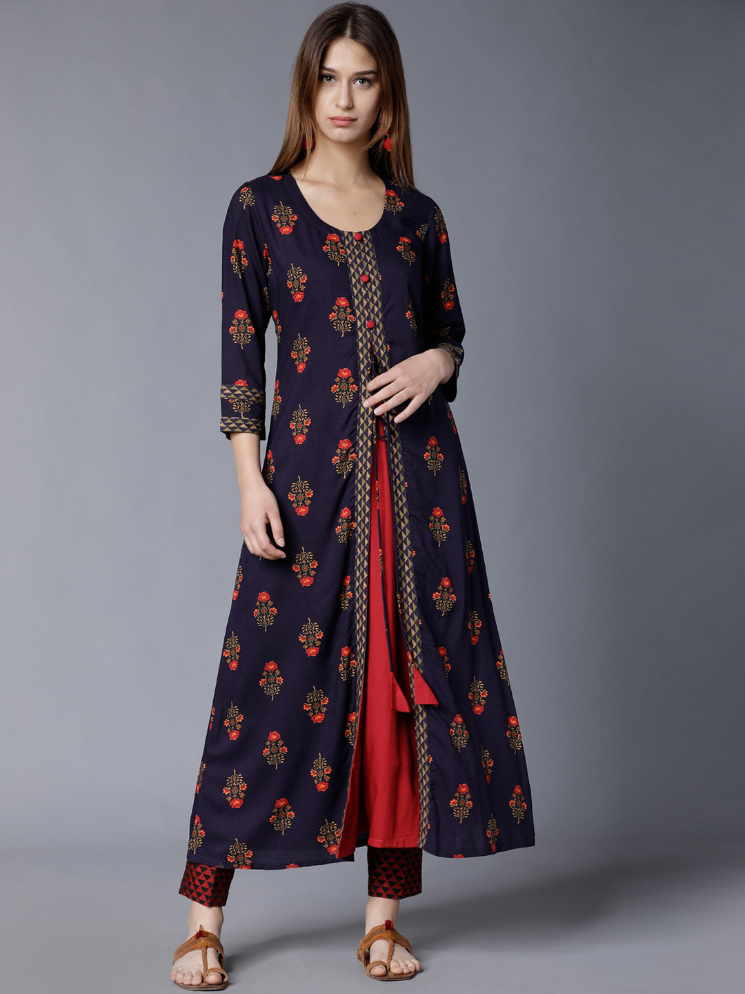 

Vishudh Women Navy Blue & Red Printed A-Line Kurta