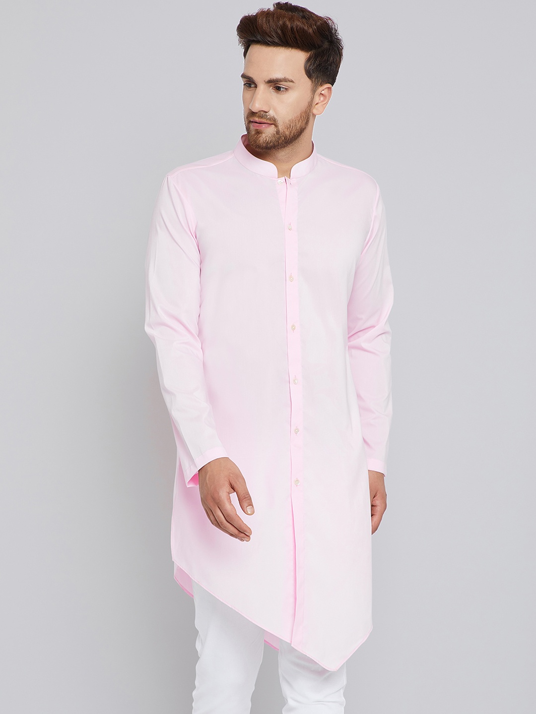 

See Designs Men Pink Solid Kurta & White Solid Pyjama
