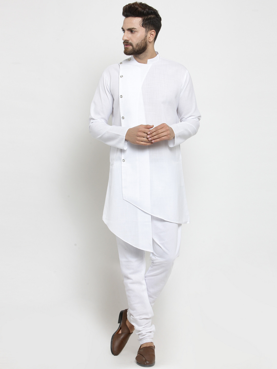 

TREEMODA Men White Solid Linen Kurta with Pyjamas