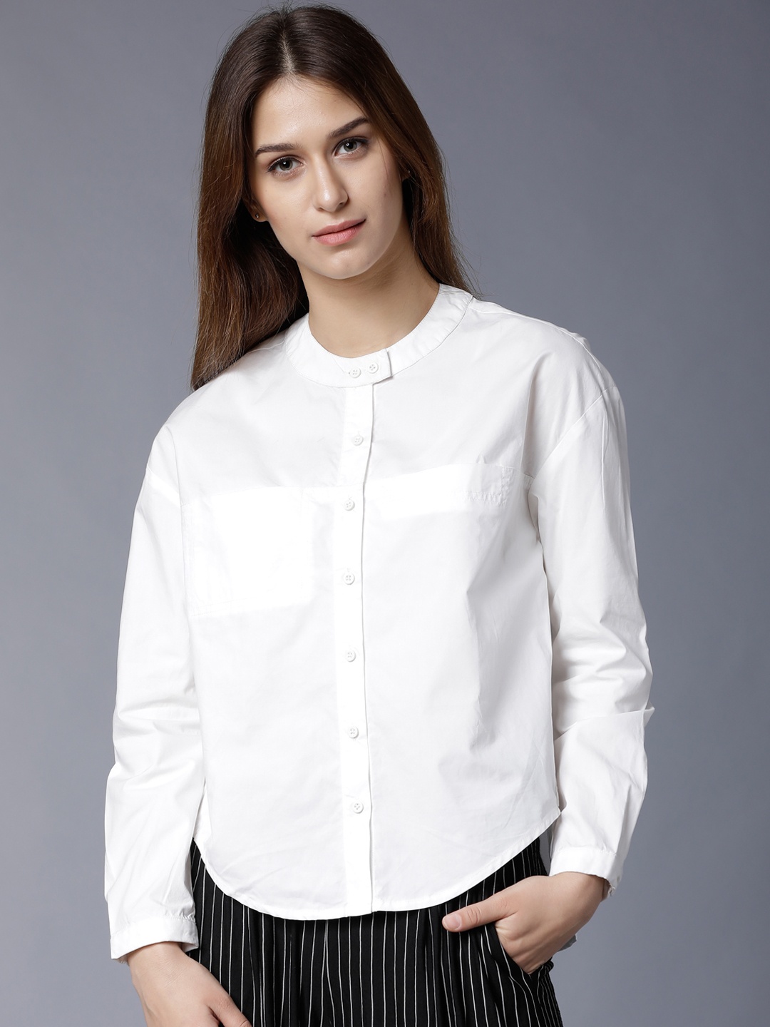 

Tokyo Talkies Women White Solid Shirt Style Top