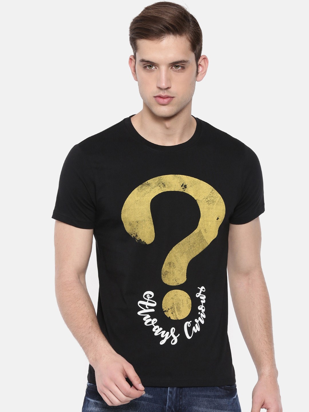 

Bushirt Men Black Printed Round Neck Pure Cotton T-shirt