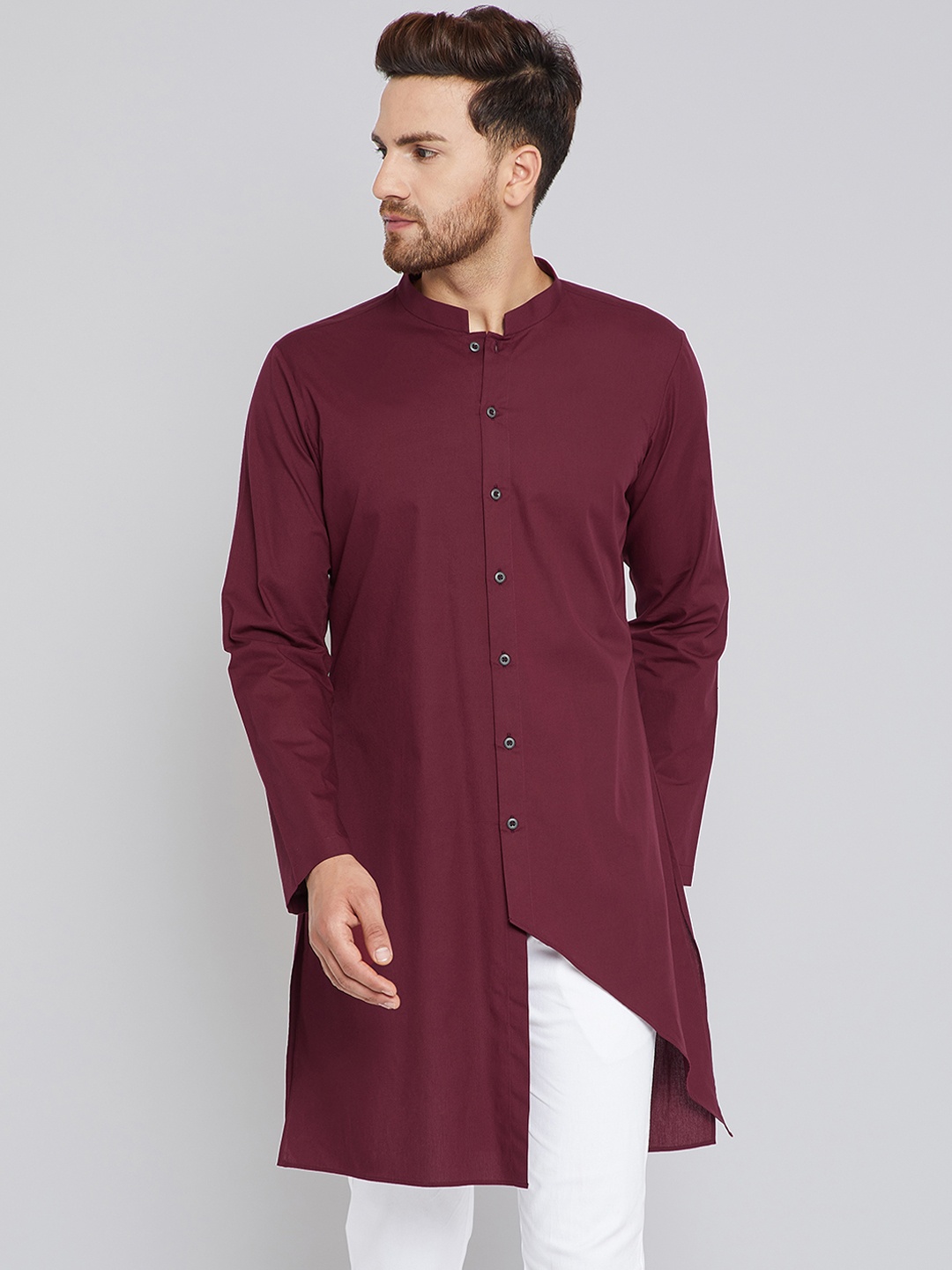 

See Designs Men Burgundy Solid Kurta & White Solid Pyjama