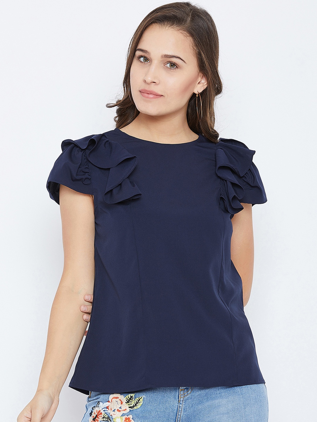 

Imfashini Women Blue Solid A-Line Top