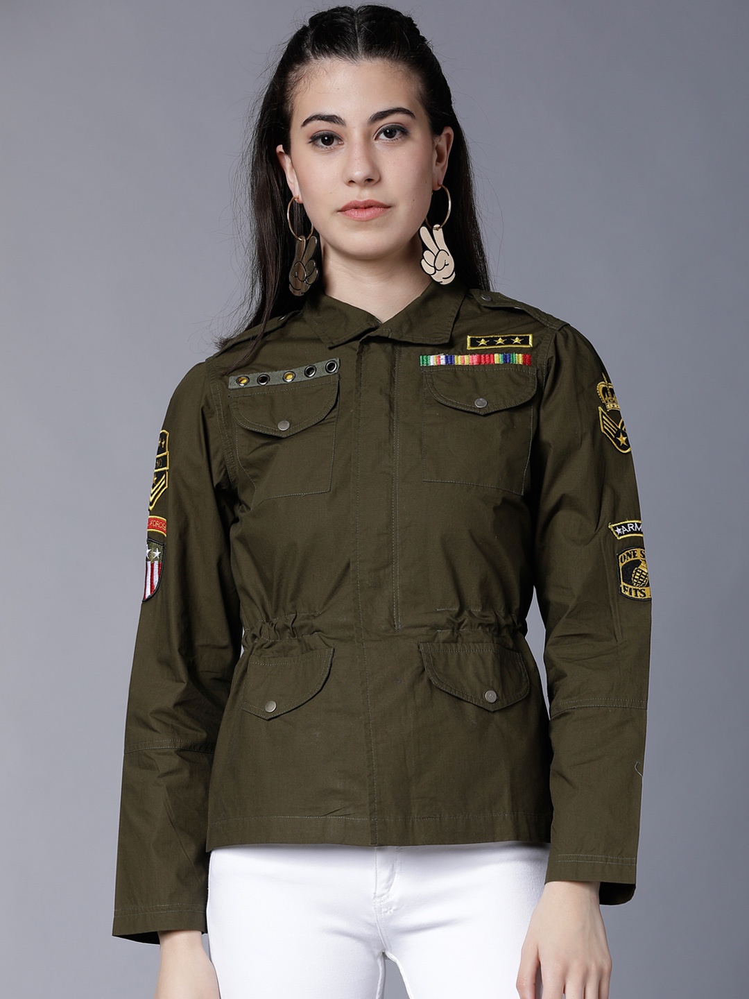

Tokyo Talkies Women Olive Green Solid Tailored Jacket