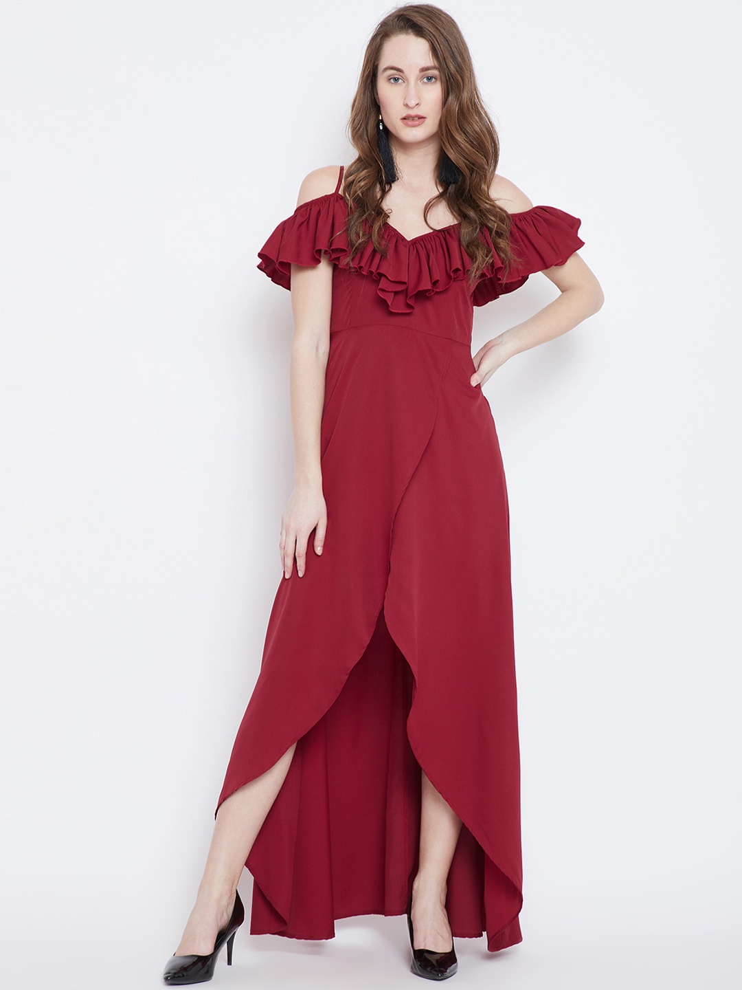

Berrylush Women Red Solid Maxi Dress