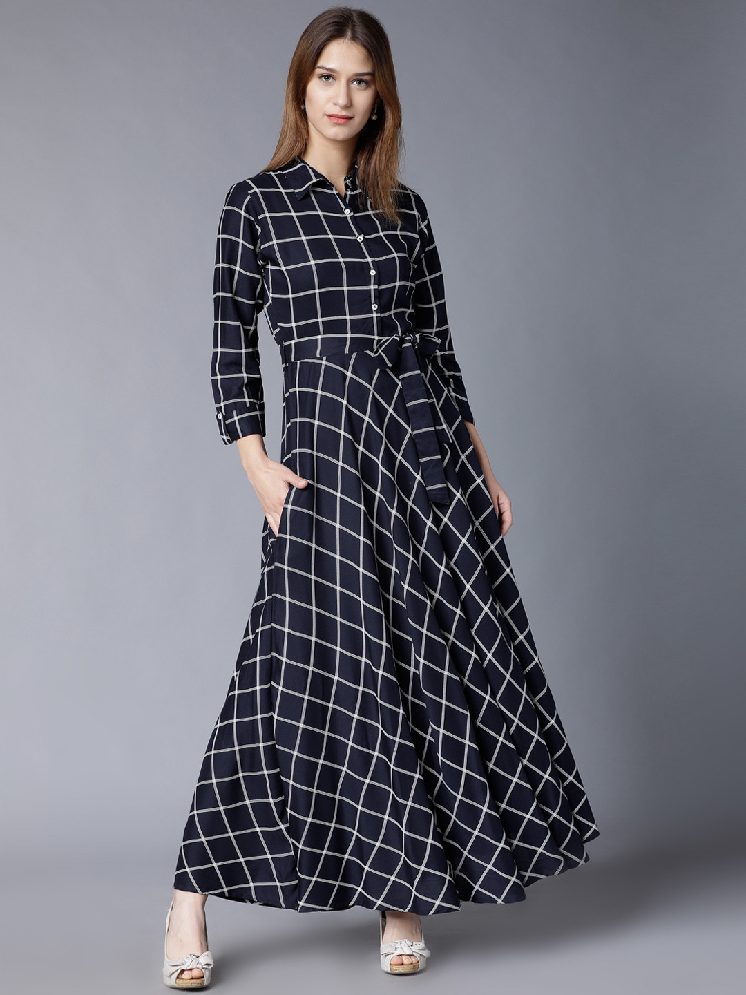 

Vishudh Women Navy Blue Printed Maxi Dress
