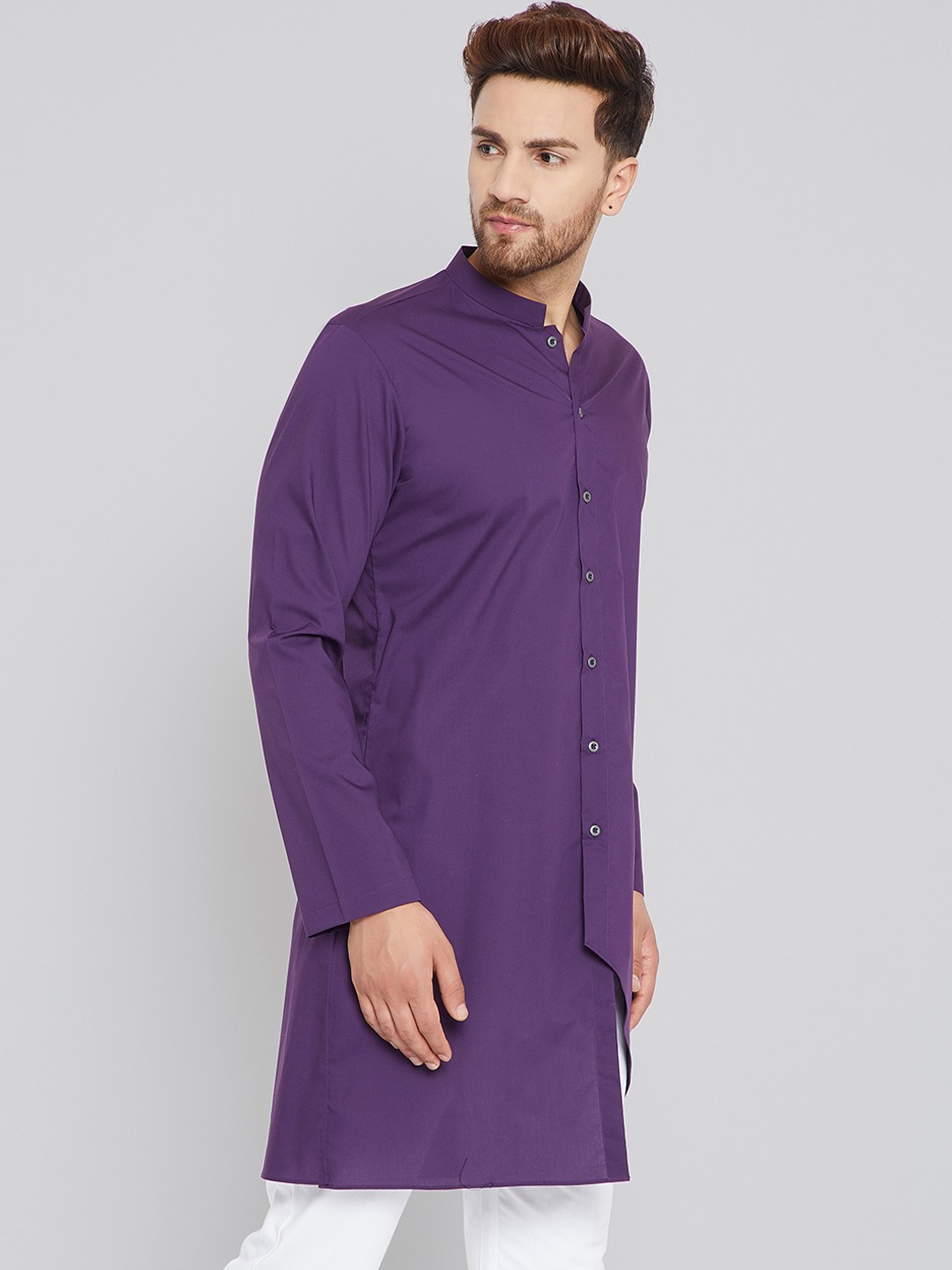 

See Designs Men Purple Solid Kurta & White Solid Pyjama