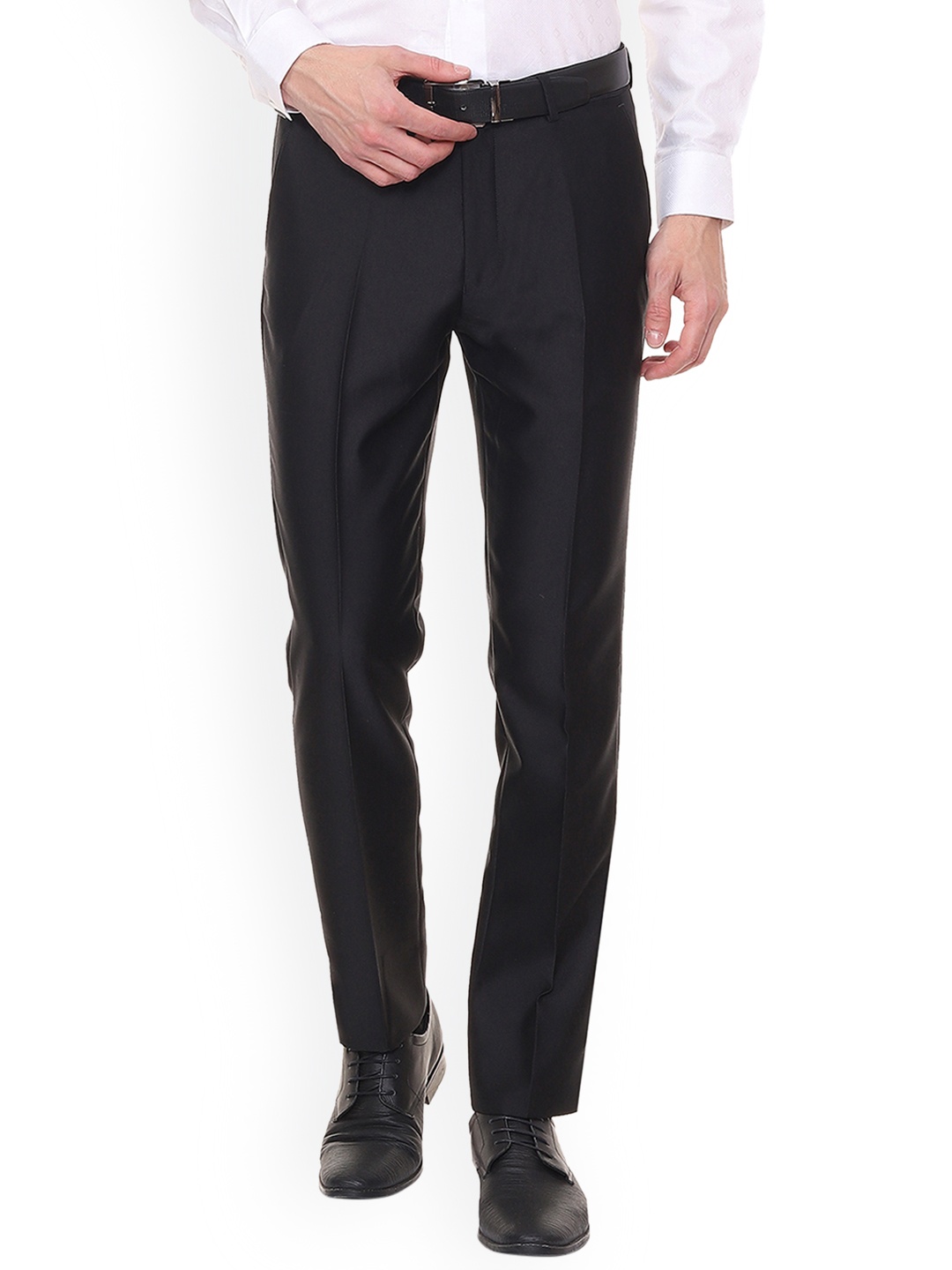 

Louis Philippe Men Black Slim Fit Self Design Formal Trousers