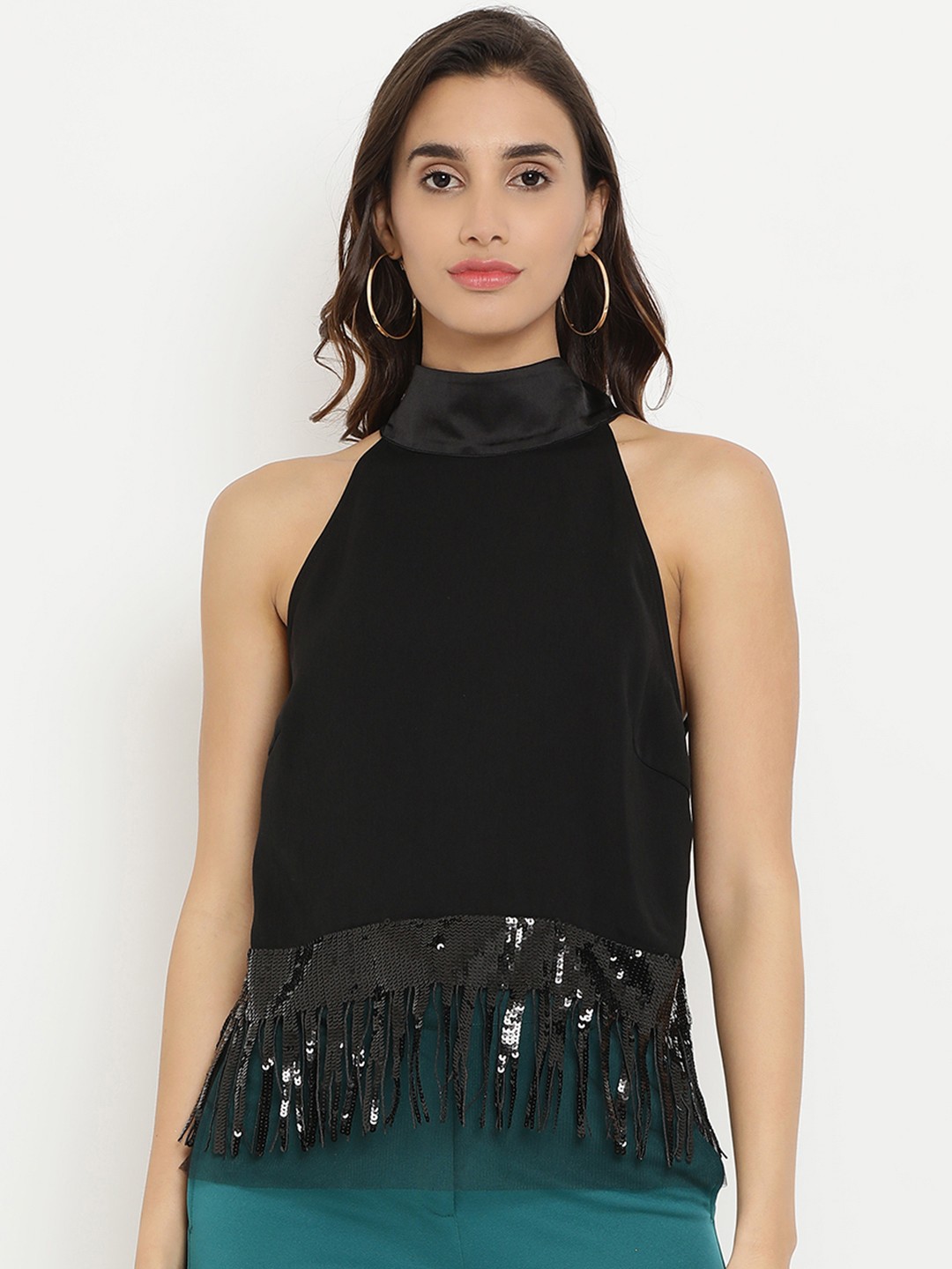 

Kazo Women Black Embellished A-Line Top