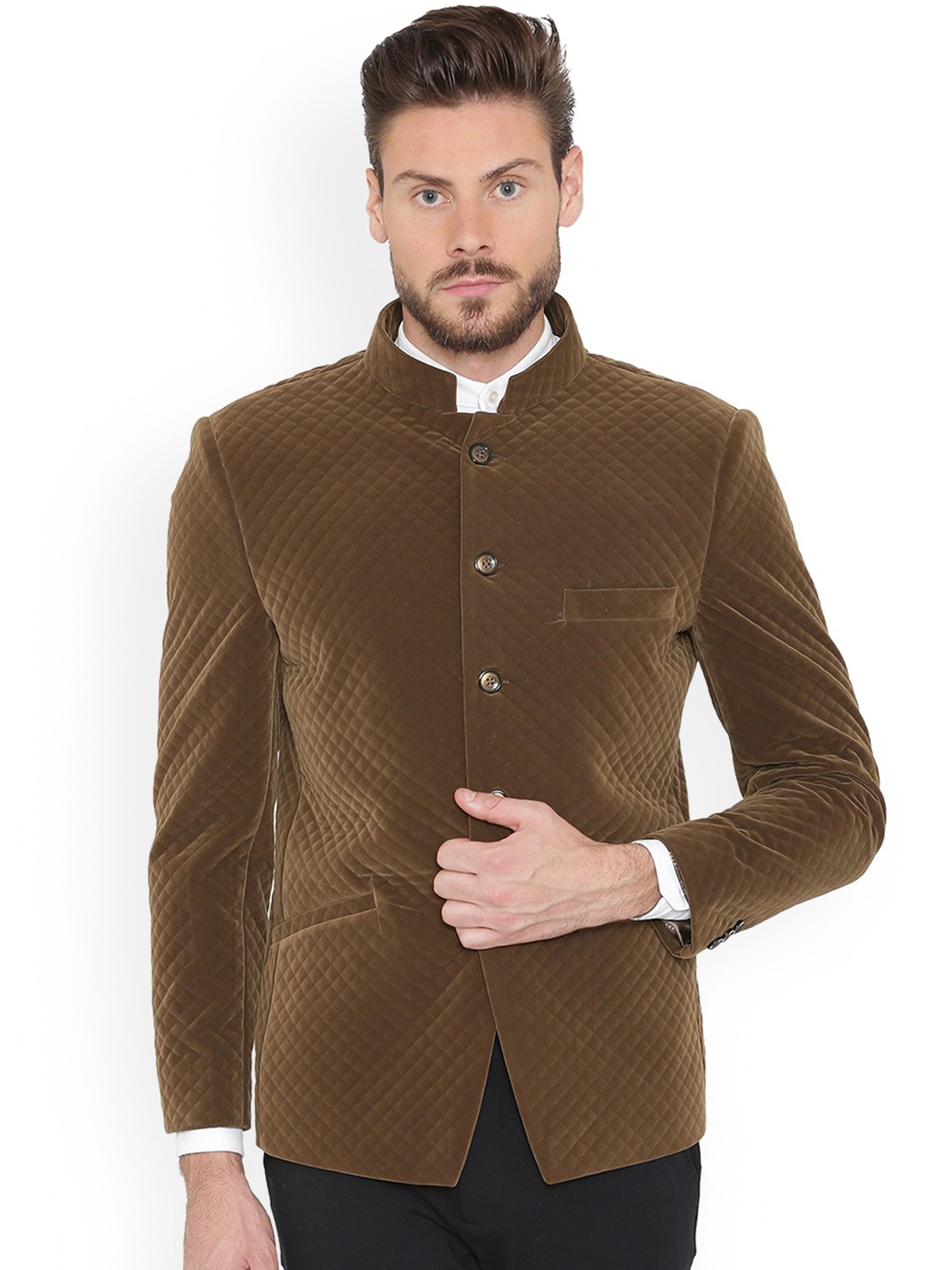 

Wintage Men Brown Self Design Single Breasted Blazers