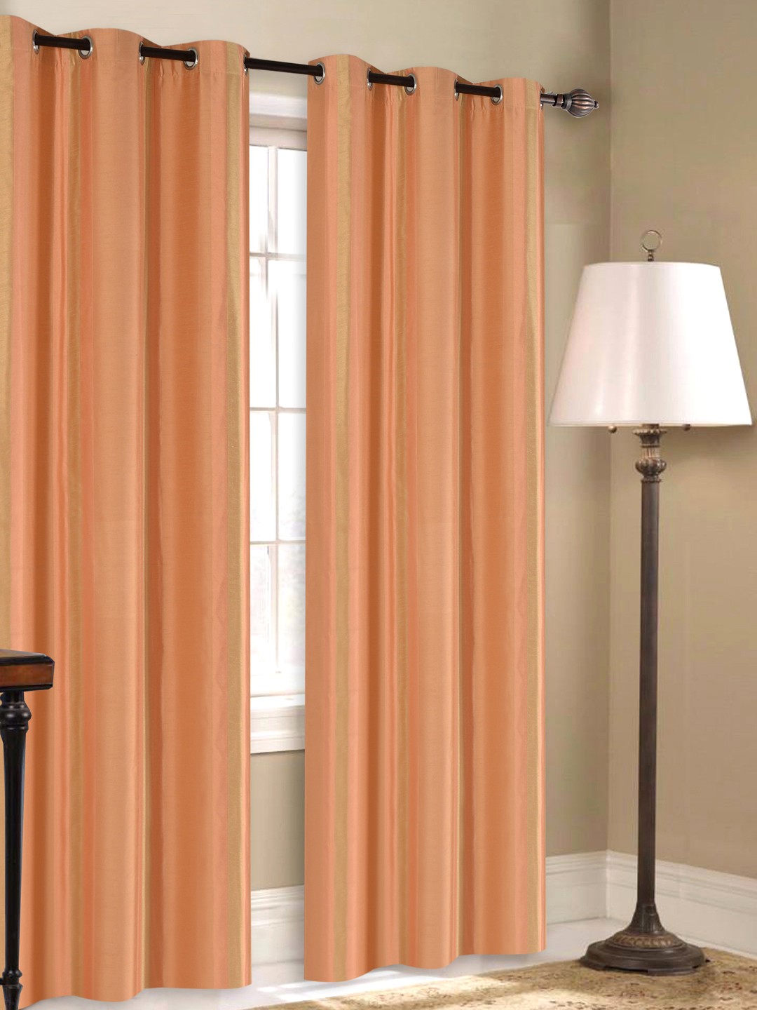 

Deco Window Orange & Gold-Toned Set of Single Door Curtains