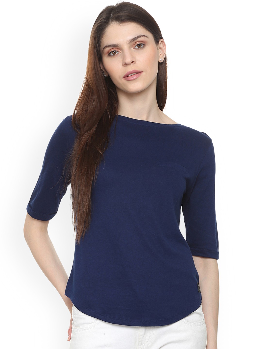 

People Women Navy Blue Solid Top