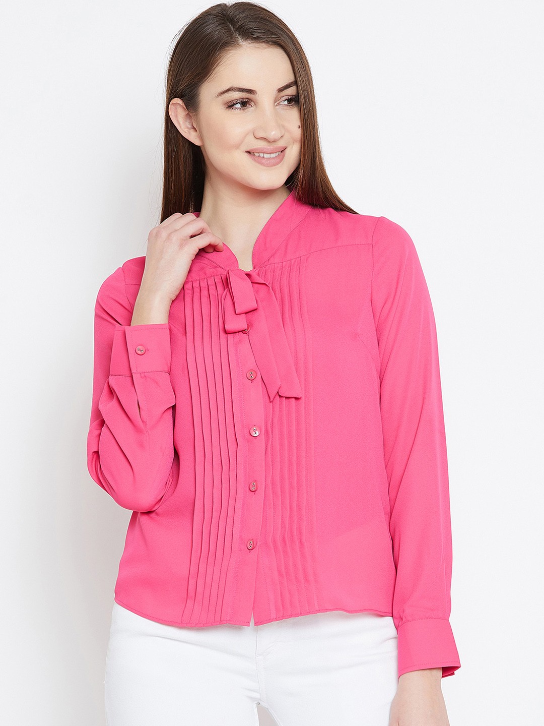 

Imfashini Women Pink Solid Shirt Style Top