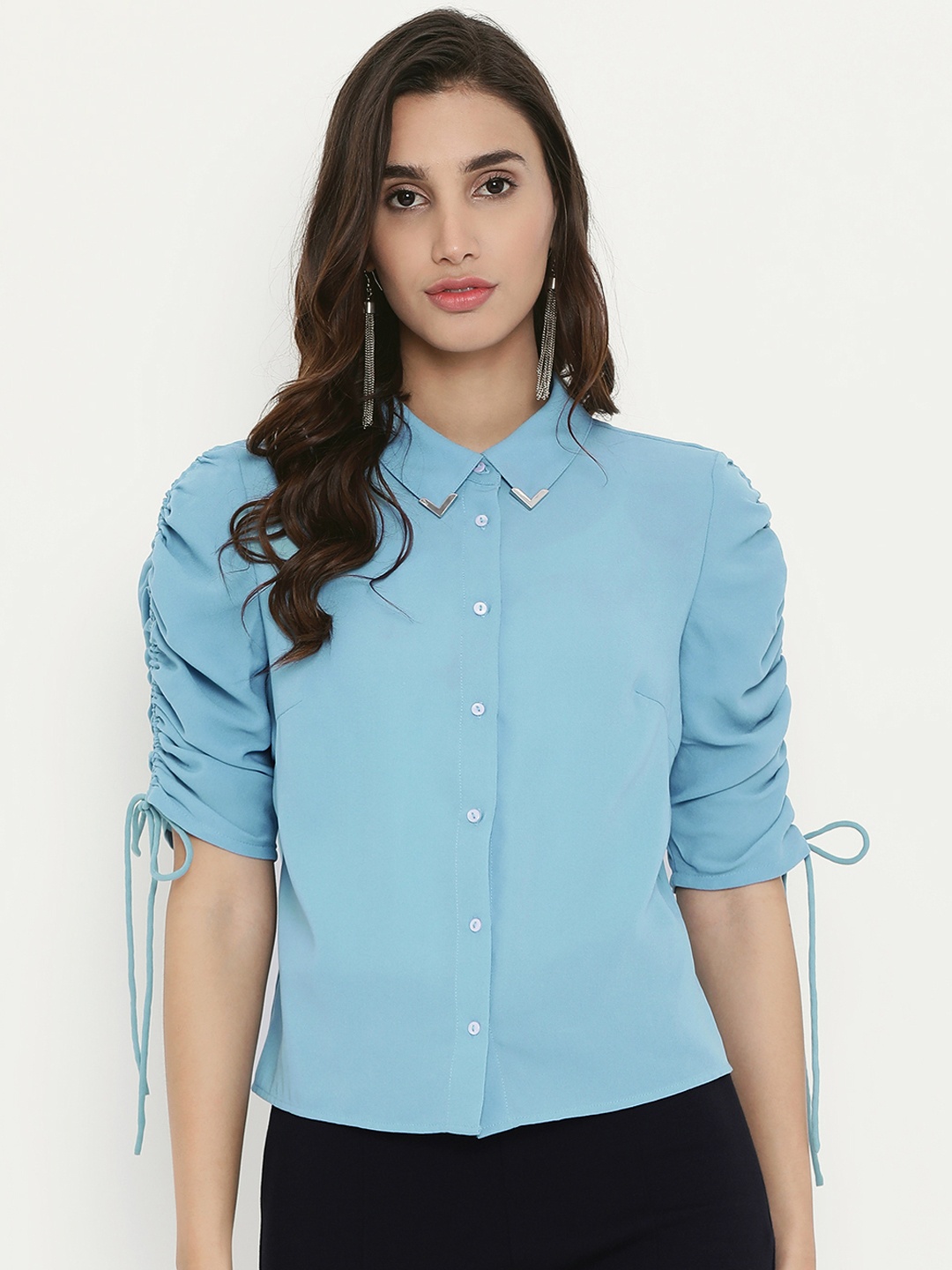 

Kazo Women Blue Regular Fit Solid Casual Shirt
