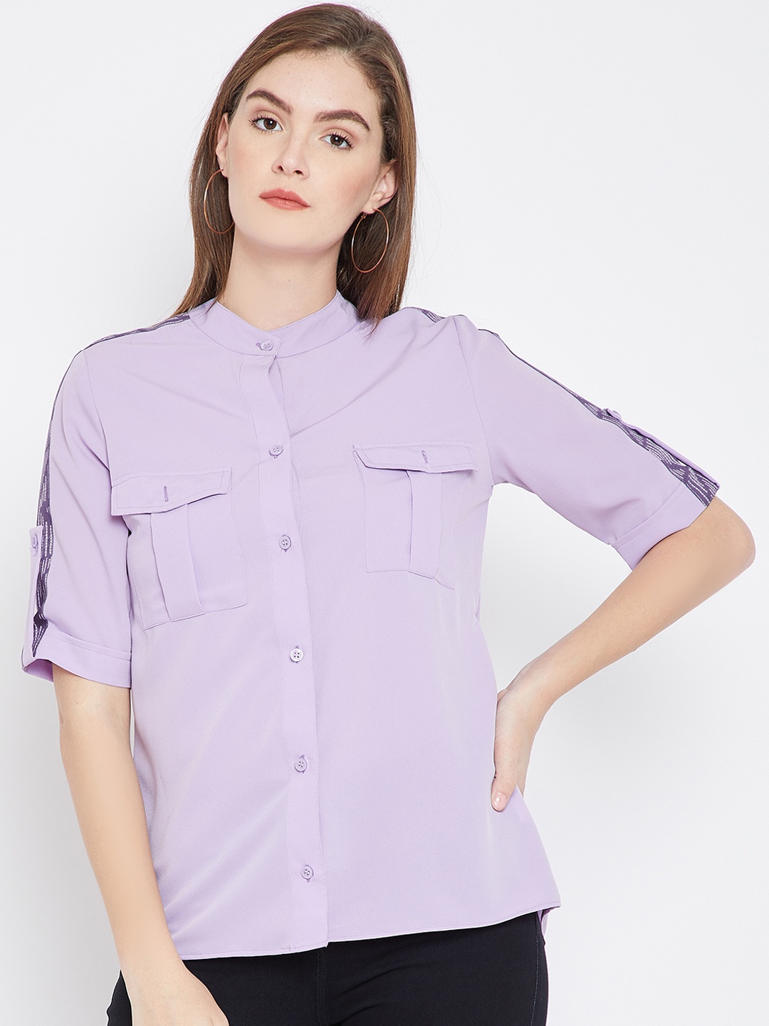 

Imfashini Women Lavender Solid Shirt Style Top