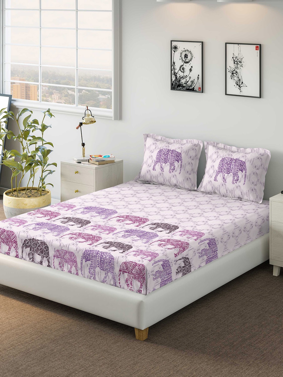 

DDecor Pink Conversational 130 TC Cotton 1 Queen Bedsheet with 2 Pillow Covers
