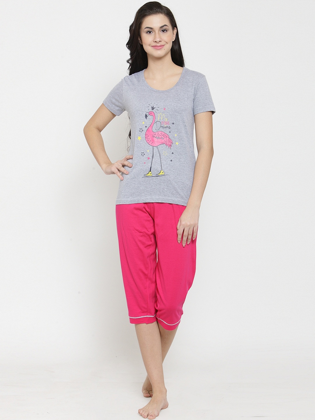 

Slumber Jill Grey & Pink Printed Lounge Set FS-031