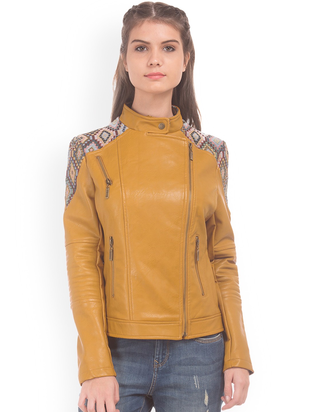 

Ed Hardy Women Mustard Solid Biker Jacket
