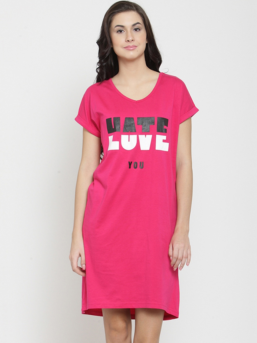 

Slumber Jill Women Pink Printed Nightdress FS-015