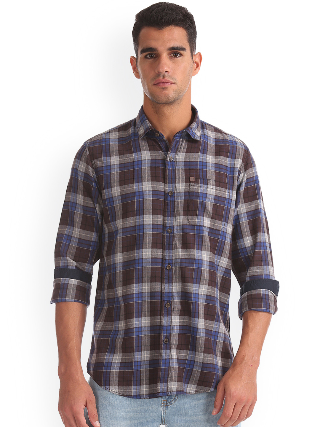 

Arrow Blue Jean Co. Men Brown Slim Fit Checked Casual Shirt