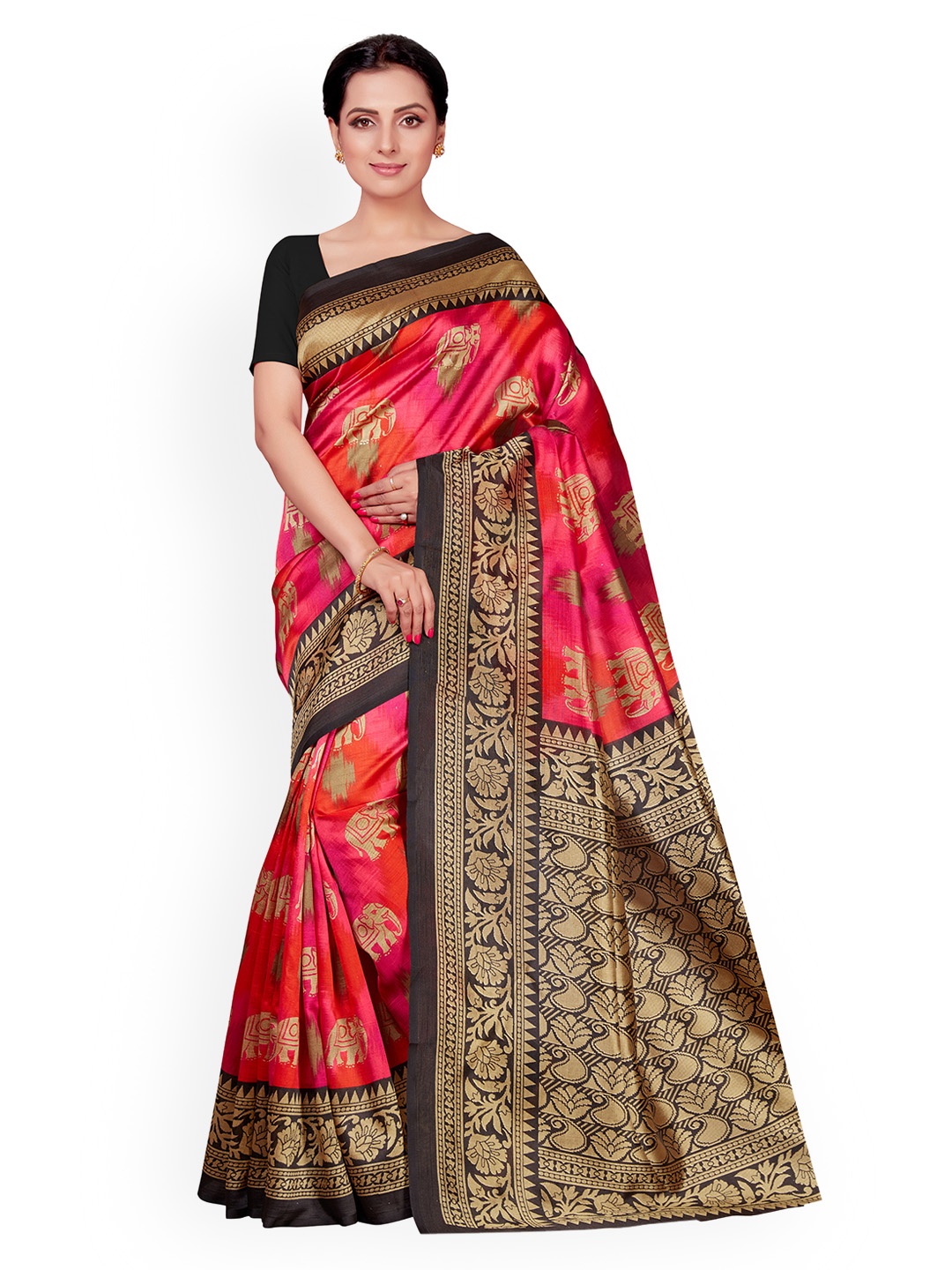 

Ishin Poly Silk Printed Saree, Red