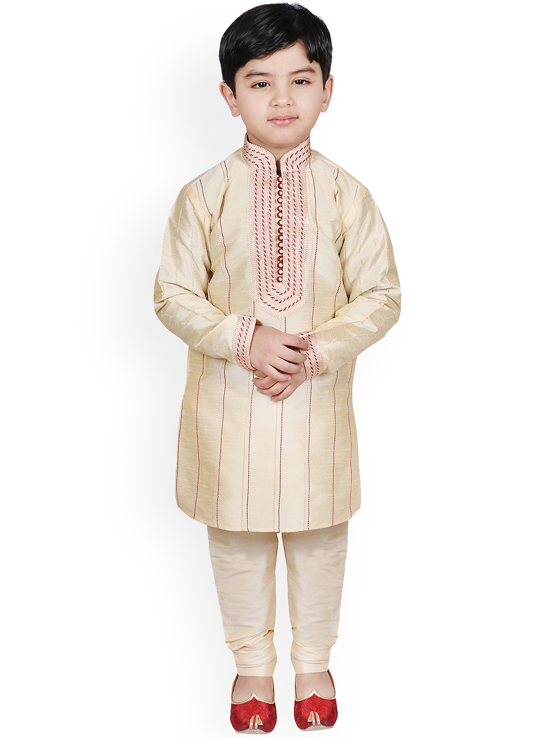 

SG YUVRAJ Boys Beige Striped Kurta with Pyjamas