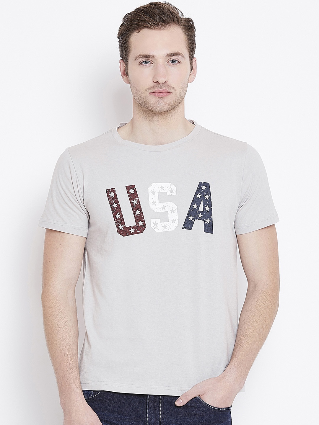 

JUMP USA Men Grey Printed Round Neck T-shirt